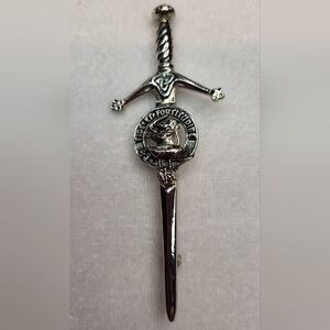 Celtic Sword Fortitudine Brooch Pin Silver Tone Signed APS Scotland